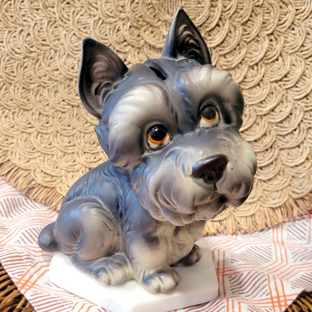Vintage Kitschy Ceramic Scottish Terrier Figurine Bank